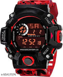 Digital watch with analog display, red and black straps, for boys and girls