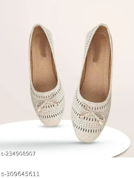 Cream synthetic leather slip-on ballerinas by Mahi & Looks for women (India)