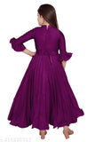 Purple silk-blend frock, three-quarter sleeves, solid pattern, girls dress, 3-4 years size, India origin