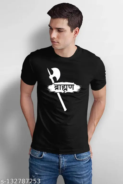 Brahman Black Short Sleeves Printed Cotton Blend Tshirts