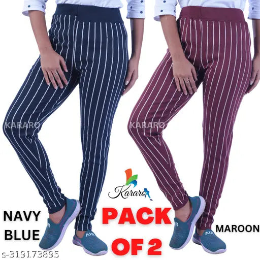 Striped cotton blend jeggings pack of 2 - all-over print women's jeans for stylish comfort, hoseiyri cotton waste recycled fabric, trendy and lightweight