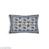 100% cotton Jaipuri pillow cover, white with blue floral print, single bed sheet.
