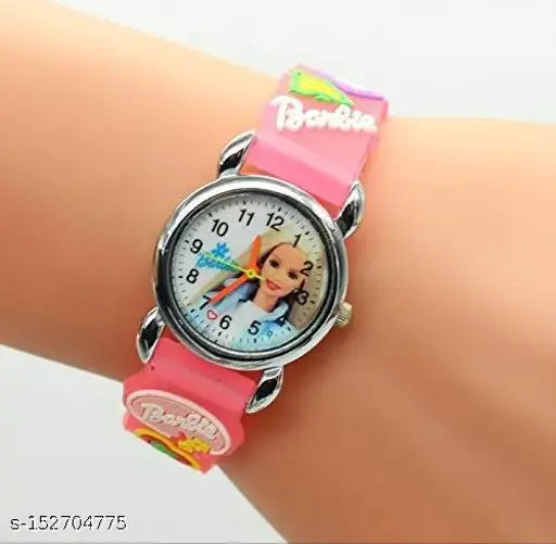 Kids watch with pink strap, Barbie design on face