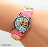 Kids watch with pink strap, Barbie design on face