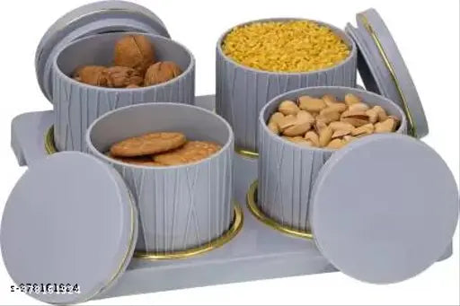 Dune container set with 4 bluish grey trays