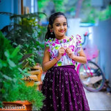 Baby Girls Satin Silk, Georgette A-Line Round Neck Cap Sleeve lehenga choli set with printed and embroidered patterns, available in multiple sizes from 2-12 years old