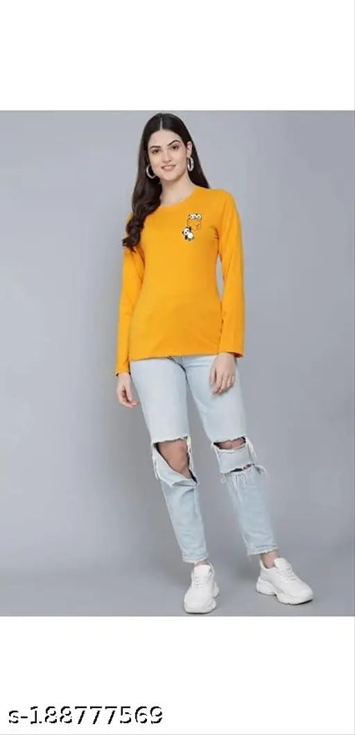 Women's cotton multipurpose full sleeves t-shirt, long sleeve printed net top with long length, available in sizes S to XXL