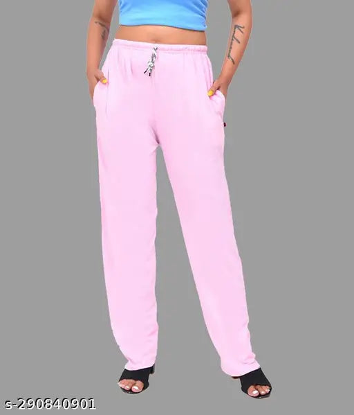 Pink cotton track pants for women