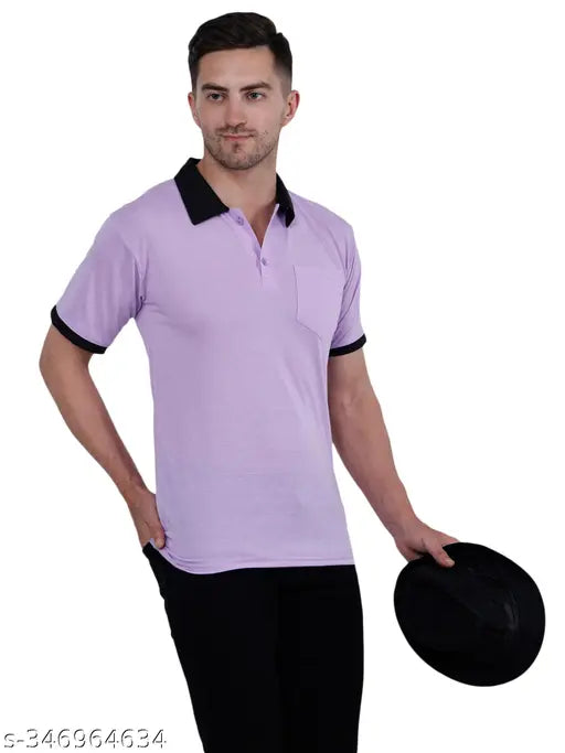 Sky Blue Multi-Colored Slim Fit Men's Cotton Blend T-Shirt (Pack of 2 M2XL), contrast collar with pocket, durable, machine washable, made in India