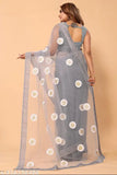 Elegant floral embroidered net saree with unstitched blouse piece, Indian festive wear in free size, lightweight and comfortable