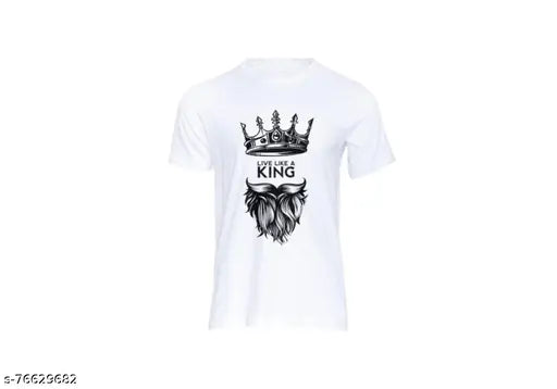 Blue polyester short sleeve King T-shirt (M, chest size 38in, length size 27in), printed design on front