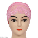 Pink cotton lace headband with underscarf cap, two packs available
