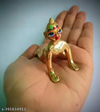 Brass Krishna idol, depicting Bal Radha Rani Ji, Indian handcrafted religious artifact