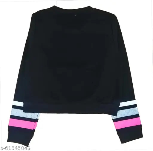 Black cotton blend sweatshirt, 250GSM, multicolor glitter print, winter essential for kids (5-9 years)