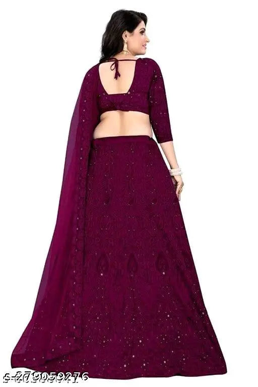 Intricate embroidered taffeta silk Lehenga Choli set for special occasions, free size (42in waist, 44in length). Indian bridal wear, semi-stitched dresses
