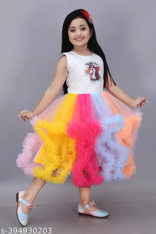 Vibrant colorblocked net kids' party dress, sleeveless design, perfect for 2-10 years, Indian origin
