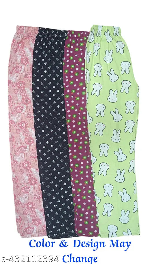 Soft cotton printed night pants in a pack of four, with trendy Jubilee track pattern, suitable for night wear