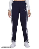 Navy blue women's jogging pants with white stripe accents