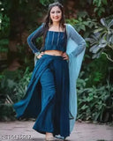 Black Rayon Women's Crop Top & Palazzo Set - Intricate lace design, flowing palazzo, classic blue color