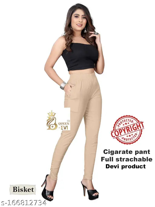 Brown cigarette pant with a woman posing