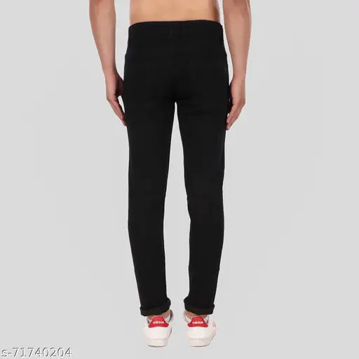 Black denim slim fit Mickey jeans for men, durable and stretchable fabric, comfortable design, perfect for casual or special occasions