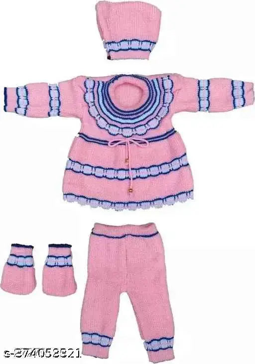 Woolen newborn baby winter frock, solid pattern, long sleeves, Indian-made, for 0-3 months
