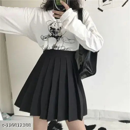 Mini skirt, pleated, high waist, above knee, women's, stylish
