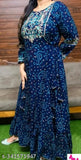 Rayon Bandhani Anarkali Embroidery Long Kurti, Indian rayon print with Zari embroidery in three-quarter sleeves