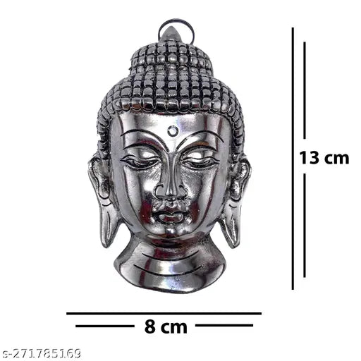 Metal Buddha head statue, 8cm x 13cm x 1.5cm, Indian artisanal home decor
