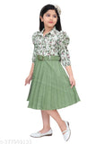 Short sleeve crepe pleated party dress for girls (6-7 yrs, 8-9 yrs), printed net pattern, India