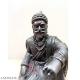 Black ceramic Chhatrapati Shivaji Maharaj statue, iconic Maratha Empire founder, home decor inspiration, 31 inches