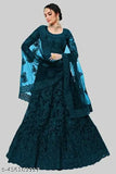 Pure net women's lehenga choli & dupatta, satin top with botanical embroidery, free size from India
