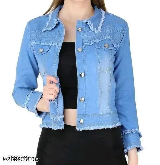 Light Blue Denim Jacket Women, Indian ethnic design, high-quality winter wear