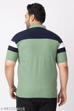 Plus size polycotton colorblocked polo neck t-shirt for men. Vibrant contrasting panels with sleek collar, available in XXL, 3XL, 4XL, and 5XL
