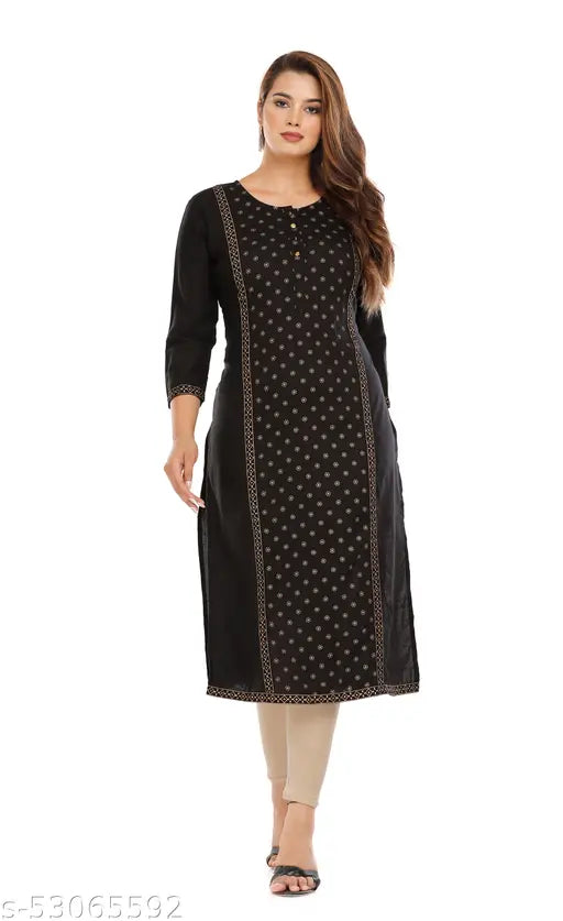 Black embroidered kurta with straight neckline