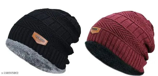Attractive canvas beanie pack (2), PinKit men caps in one size, Made in India
