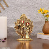 Gold plated metal Radha Krishna statue for home decor, symbolic of divine union, 7"x4.5"x2", Indian origin