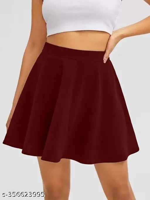 Womens maroon flared skirt, short hemline