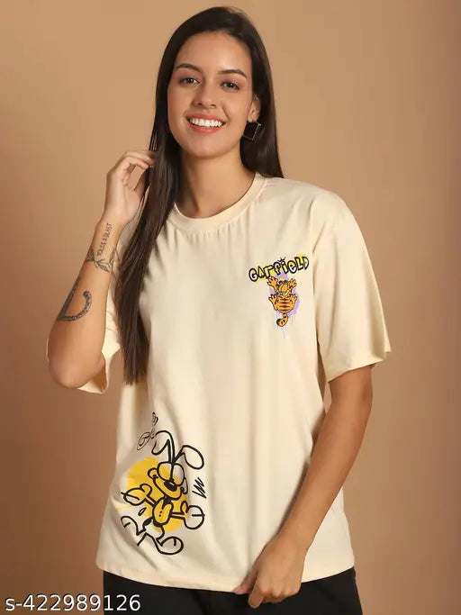 Khaki cotton oversized graphic print t-shirt