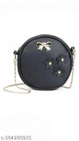 Sleek sling purse, black fabric with decorative flower button closure, 10 card slots, for ladies