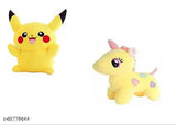 Soft cute plush Pikachu & yellow unicorn combo, cuddly toys for toddlers (2-4 years), India-made, non-toxic, home-washable