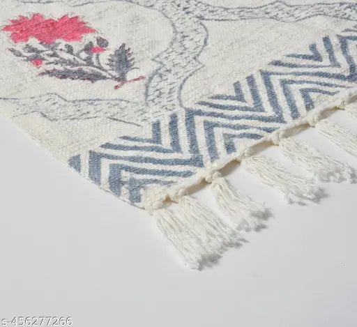 Multicolored cotton livo block printed throw with fringe, size 1.25m x 1.5m, suitable for sofa or bed use
