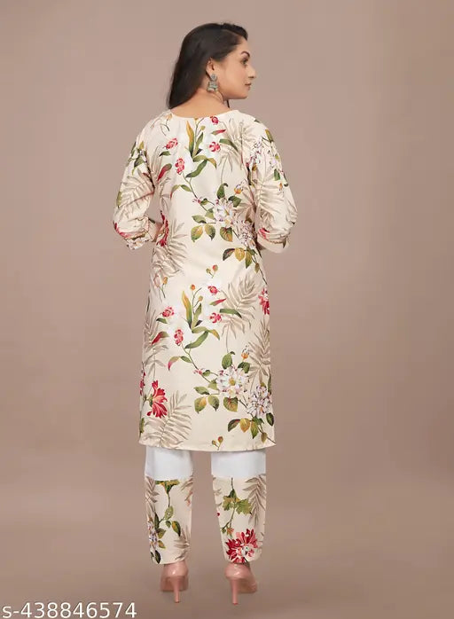 Printed scuba fabric two-piece set for women, coordinated top and bottom in trendy design, Indian origin