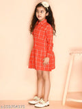 Orange checkered rayon fit and flare dress, short sleeves