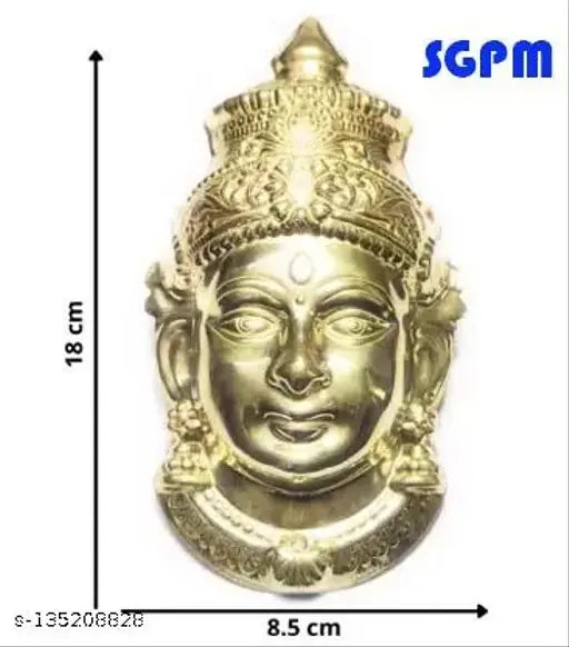 Brass Ammavari Face Varalakshmi Face Sravanamasa Lakshmi decorative showpiece, 18x8.5 cm, Indian handcrafted gold idols on display