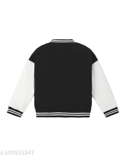 Triposh printed boys black varsity jacket with button