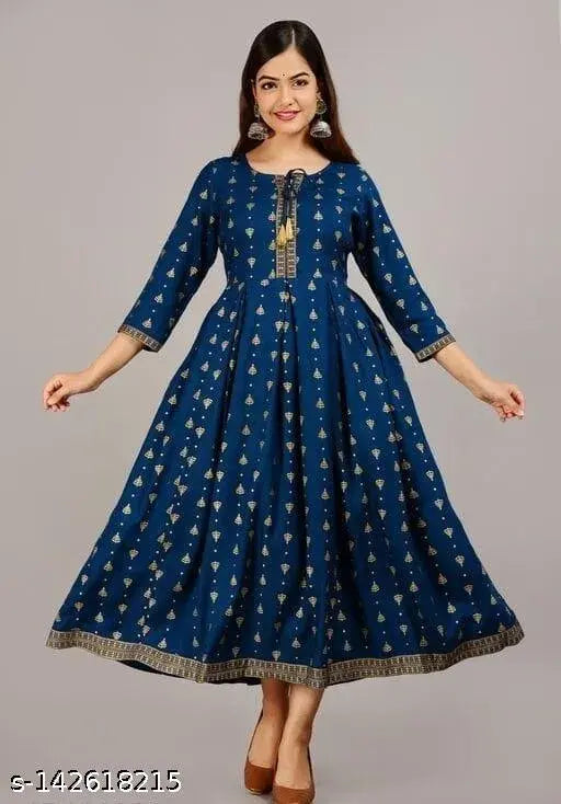 Rayon printed combo three-quarter sleeve gown Gown77, premium quality Indian fabric for parties