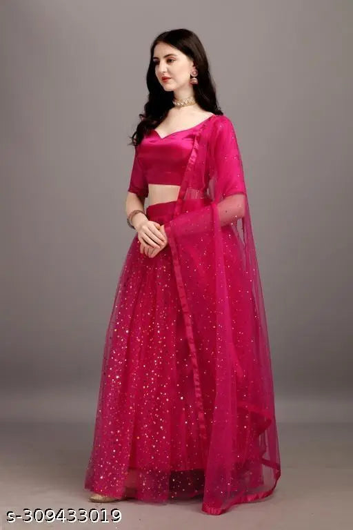 Golden-threaded, Rani-colored semi-stitched cotton silk lehenga choli with free size and 2.5m net dupatta, ideal for weddings or festivals