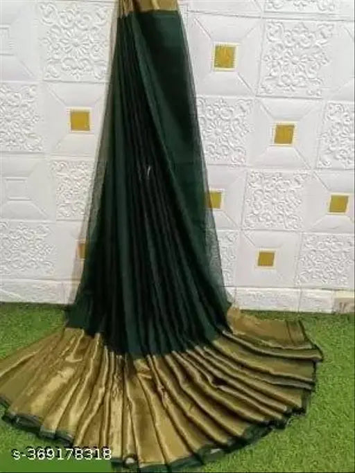 Chiffon plain zari saree with running pallu, solid design, Indian party wear for women