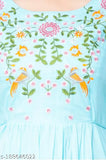 Bright blue kurta with floral embroidery
